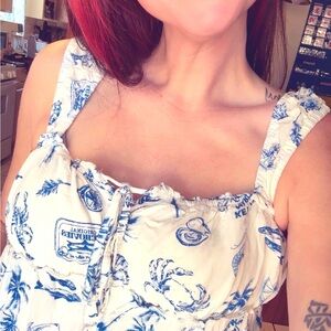 Rewind White and Blue Printed Blouse